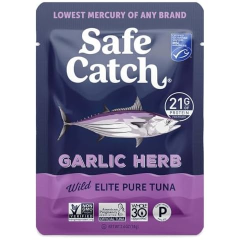 Safe Catch Elite Lowest Mercury Wild-Caught Tuna Fish Pouch, Garlic Herb Flavor, Gluten-Free, Paleo, Non-GMO, High Protein, Keto Food, 2.6oz, Pack of 12 Cover