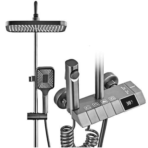 ZENSTEEL Système de douche Colonne de Douche avec Mitigeur, avec Affichage Numérique LED Pommeau de Douche carré Système de Douche Pluie et Douchette 4 Types de Jets