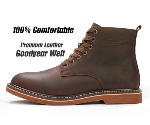 SUREWAY Men’s 6" Stylish and Comfort Leather Ankle Lace-up Boots,Men Dress Chukka Boots,6-Inch Service Boot Pro,Casual Soft toe Brown Work Boots2