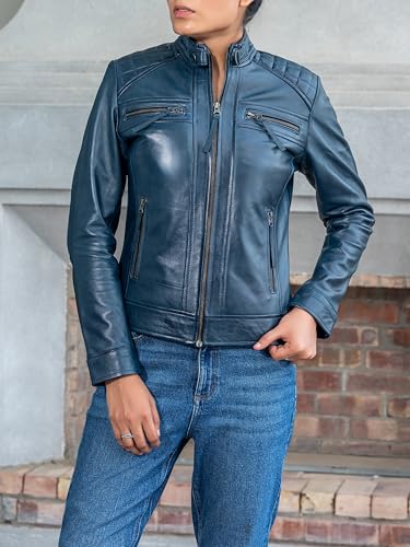 Jild Quilted Design Leather Jacket Women - Cafe Racer Style Real Lambskin Womens Leather Jacket2