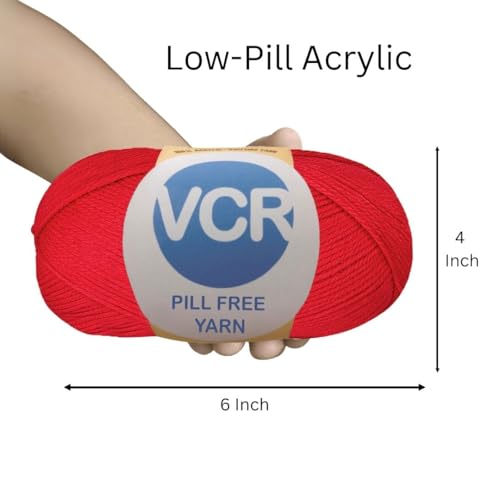 Image of VCR Red Yarn, Pill-Free Soft Knitting Yarn, 100 Grams Hank, 263 Meters Length, Low-Pill Acrylic Yarn, Soft Crosia Threads, Pack of 1, Suitable for Beanies, Caps and Gloves