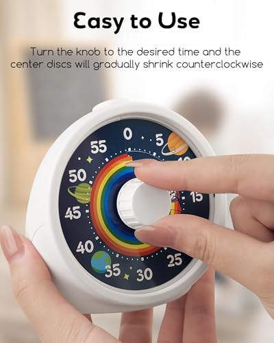 BellMan Visual Timer with Pause Button, 60 Minute Countdown Rainbow Timer for Kids and Adults with Silent Operation, Study and Meetings Time Management Tool, Design for Home, Office and Gift, White - Image 3