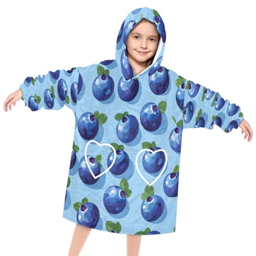 Pardick Wearable Blanket Hoodie for Kids, Fresh Blueberries Fleece Sweatshirt Blanket Oversized Blanket Sweatshirt with Pocket Flannel Warm Hooded Blanket 6-10 Year Old Girl Boy Gift, One Size