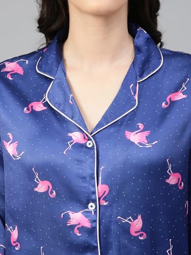 Image of KOTTY Women's Printed Satin Night Suit Shirt & Pyjama Set