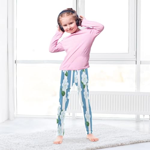 Bolaz Toddler Girls Leggings Printed Yoga Pants Leggings White Flower Blue Stripe for Kids4