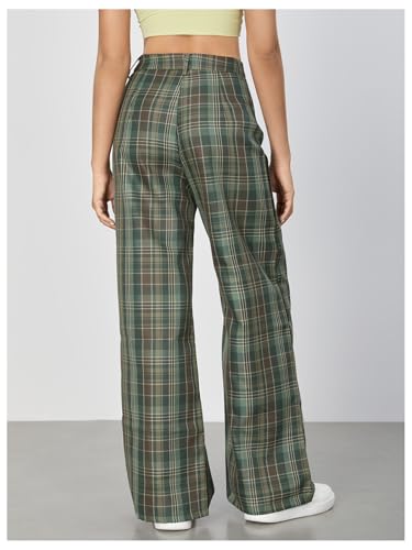 WDIRARA Women's Plaid Wide Leg Pants Casual High Waist Long Pants Trousers2