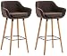 Lot de 2 Tabourets de Bar Grant en Tissu I Dossier et Accoudoirs Pieds en Bois Repose-Pied en Métal, Tabouret de Bar Industriel Scandinave I, Couleur:Marron