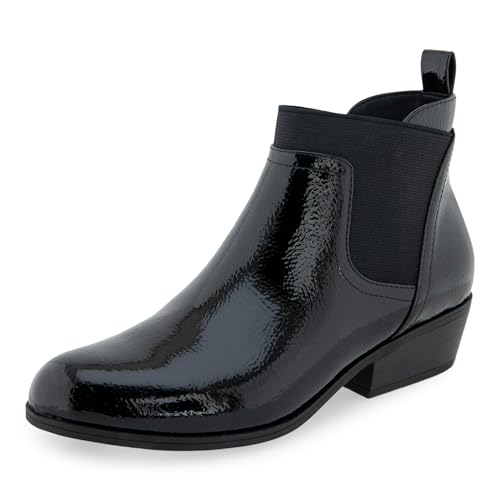 Aerosoles Women's Caddie Ankle Boot, Black Patent Crinkled Faux Leather, 7.5