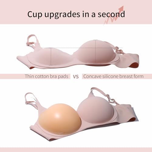 ONEFENG Prothese BH mit Silikon Brüste,Konkave Silikon Einlagen Pads Mastektomie Alltags Damen BH Ohne Bügel,Unterwäsche Einsätze Padding