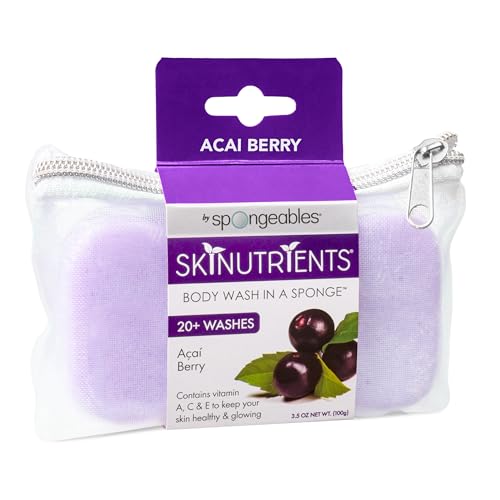 Spongeables Body Wash in a 20+ Wash Sponge, Acai Berry,