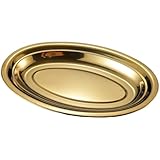 MonoSora Ovale Fischplatte aus Edelstahl, tiefe Servierschale für Nudeln und Meeresfrüchte, hochglanzpoliert, stapelbar mit rutschfestem Boden, mikrowellengeeignet, 34,5 x 21 x 3,5 cm, 30 cm (Gold)