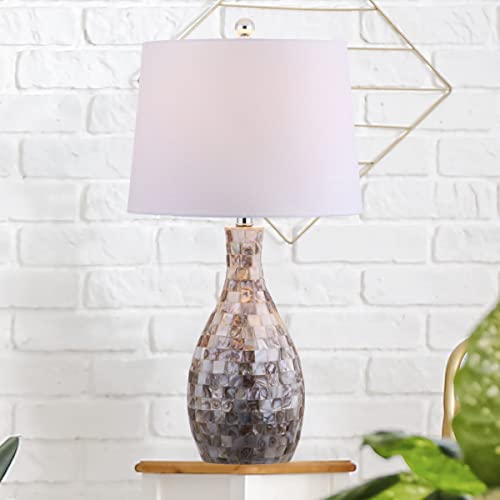 JONATHAN Y 26.5" Ivory Beige Mosaic Seashell LED Table Lamp for Living Room Bedroom Nightstand, Coastal Capiz Shell Base with White Linen Drum Shade, LED Bulb Included JYL1054A - Image 4