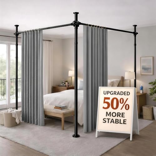Gonnrly Room Divider Tension Rod No Drilling, Adjustable 72-200' W x 43-120' H Room Divider Curtain Rod, Black