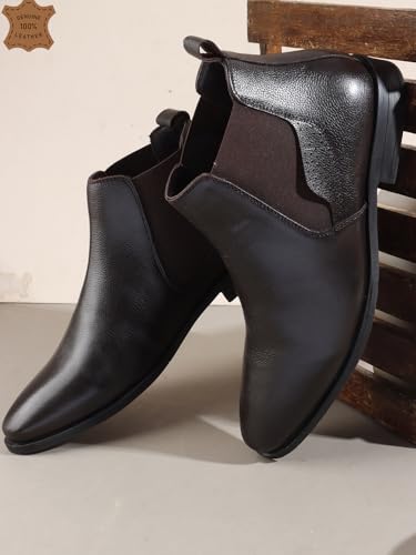 Image of Carlton London Men's Classic Slip-On Ankle Chelsea Leather's Boot with Elastic Gussets