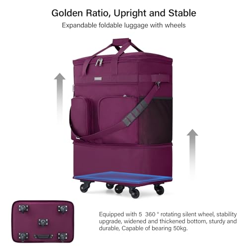 Hanke Expandable Collapsible Luggage with Wheels Suitcase Luggage Rolling Travel Bag Duffel Bag for Men Women Lightweight Suitcase Large Capacity Luggage with Spinner Wheel (Purple)3