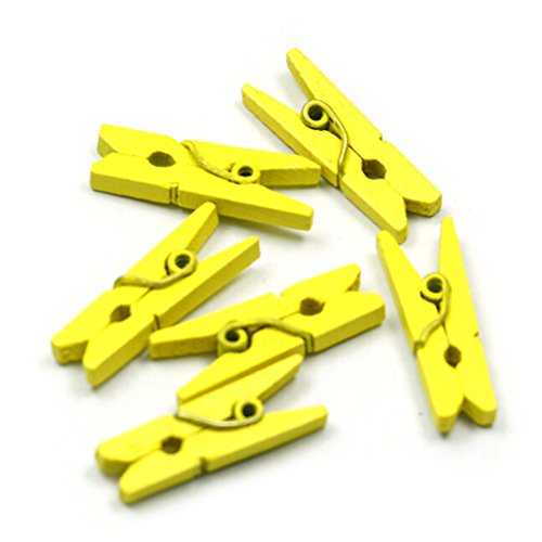 Topxome 100pcs Mini Colored Spring Wood Clips Clothes Photo Paper Peg Pin Clothespin Craft Clips Party DecorationYellow
