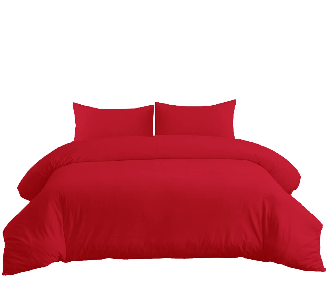 Crescent Collection 300 Thread Count 100% Pure Egyptian Cotton Duvet Cover With Pillowcase (Red, Single: 135x200cm)