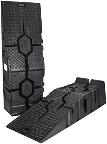FloTool 11912ABMI RhinoRamp MAX Vehicle Ramp Pair - Ideal for Heavy-Duty Home Garage Maintenance - Reduces Slippage - Works with Low Clearance Vehicles - 16,000lb GVW Capacity - Extra-Wide Design