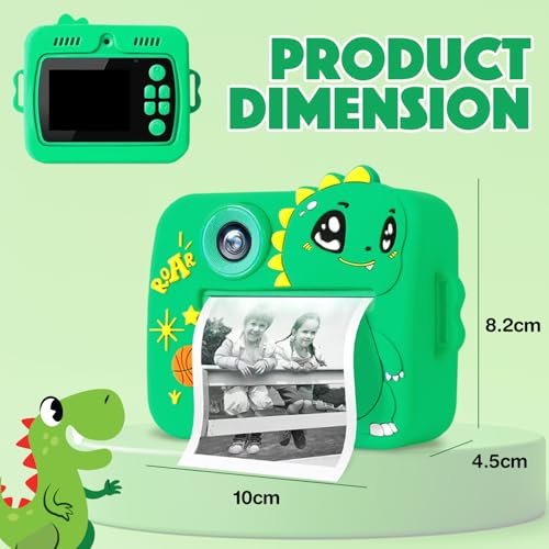Image of Wembley DIY Instant Print Camera for Kids 3+| Includes Print Rolls, 4GB SD Card & Strap| Fun & Rechargeable Birthday Gift for Boys & Girls (Dino)