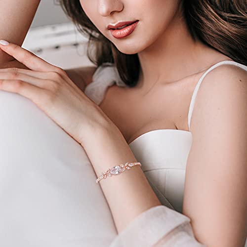 Coolyouth Rose Gold Bracelets For Women-Adjustable Rhinestone Bracelet For Wedding Women`s Bracelets For Brides Bridesmaids Cubic Zircon Tennis Bracelet Wedding Jewelry Set (Rose Gold Br12) #TOP1