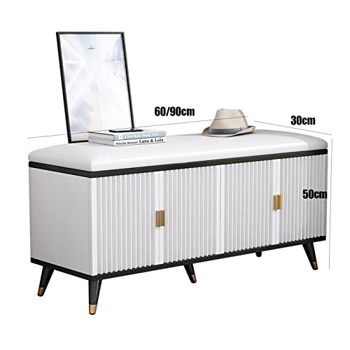 Banc de rangement à chaussures en bois avec coussin en cuir pour entrée