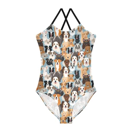 ALAZA Hipster Dog Puppy Girls Swimsuit Bathing Suit Beach Swimwear One Piece 3-10T