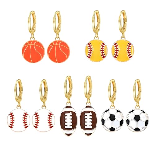 WCRAZYE Stackable Sport Hoop Earrings Set for Women Dainty Glitter Rhinestone Volleyball Baseball Basketball Football Rugby Dangle Drop Statement Earrings Sport Lover Birthday Friendship Gifts Jewelry (Sport Earrings)