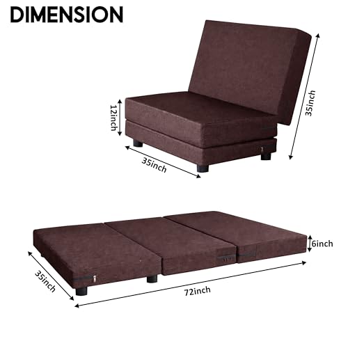 Image of Convertible 3 * 6 Single Seater Sofa Cum Bed | Foldable Sofa Bed for Apartments & Studio Rooms (Brown, Leg Sofa)