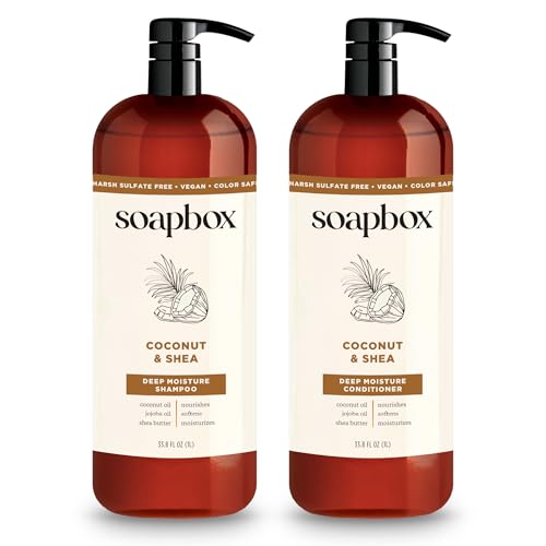 Soapbox Shampoo and Conditioner Set with Coconut Oil, Jojoba Oil, Aloe and Shea Butter to Moisturize and Nourish for All Hair Types, 1 Liter Each (Pack of 2)