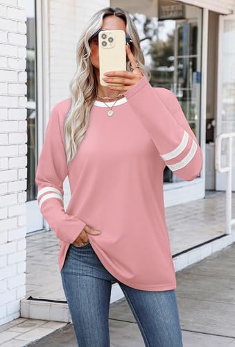 Image of Sampeel Long Sleeve Shirts for Women Color Block Casual Tops Fall Outfits 2026 Basic Tees Trendy Spring Clothes