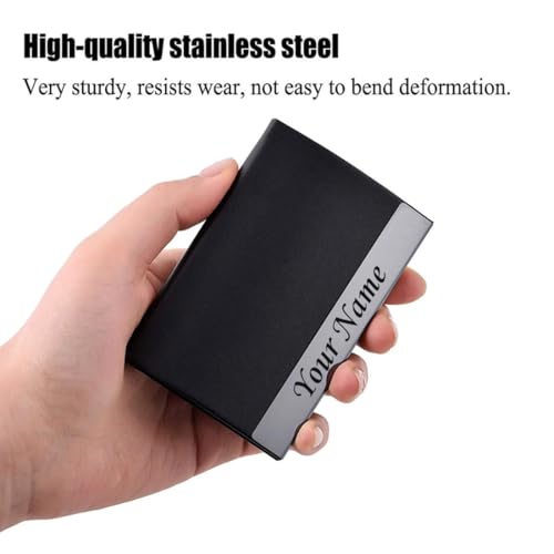 Image of Mini2buy Customized Name Engraved Card Holder for Credit, Debit, ATM, and Business Visiting Cards from Premium Stainless Steel Size Ideal for Personal use or Corporate Gifting (Black-Horizontal)