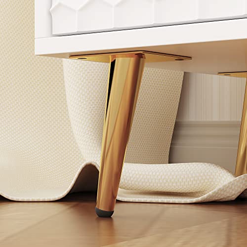 Ecacad Modern Sideboard Buffet Storage Cabinet With Stylish Pattern, 4 Doors & 4 Storage Compartments, Kitchen Cupboard Console Cabinet With Metal Legs For Living Room, Entryway, White #TOP6