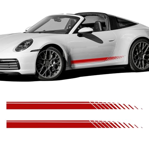 Image of 2Pcs Sports Racing Stripe Graphic Stickers, Side Door Vinyl Decals, Universal Car Decoration Accessories for Truck Auto Body Side Door (Red)