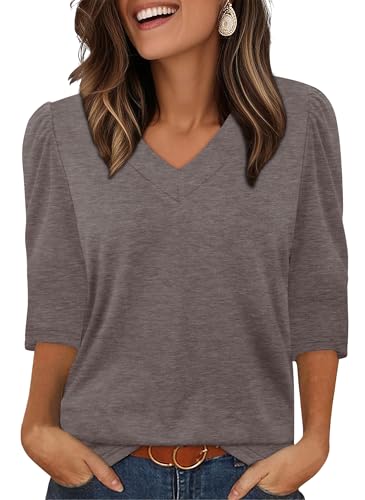 33% off - T Shirts for Women Dressy Casual Women's 3/4 Length Puff Sleeve Tops Summer Fashion V Neck Blouses...