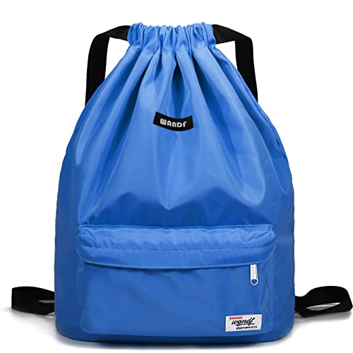 Drawstring Backpack String Bag Sackpack Cinch Water Resistant Nylon for Gym Shopping Sport Yoga by WANDF (Sky Blue 6032)