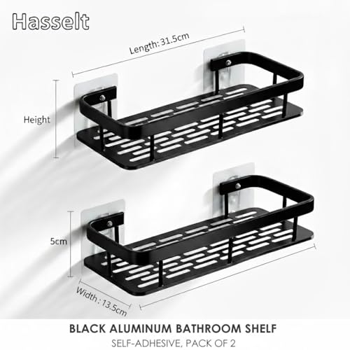 Image of 2-Pack Aluminium Self Adhesive Bathroom Shelf Organizer - Wall Mounted, Organiser Without Drill, Floating Storage Rack Holder Stand for Bathroom, Kitchen Accessories - Large Capacity Rustproof