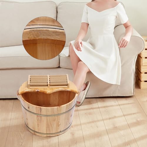 Cubeta de masajes para pies de madera con tapa y masaje miniatura 2