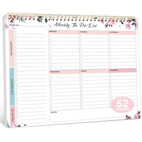 Weekly To Do List Notepad with 52 Undated Sheets（8.5"×11"）- Weekly Desk Planner for Women & Man, Work and Home - Whispering Petal Cover