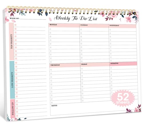 Taja Weekly To Do List Notepad with 52 Undated Sheets（8.5"×11"）- Weekly Desk Planner for Women & Man, Work and Home - 1 Pack Whispering Petal