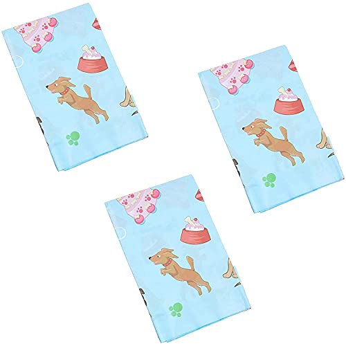 Image of BLUE PANDA Birthday Tablecloth Puppy Dog Theme - 54 x 108 in, Blue, Pack of 3, Rectangular - Disposable Plastic Table Cover with Dog Print for Doggy Party Decor