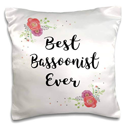3dRose 16x16 inch Pillow Case - Floral Best Bassoonist Ever Watercolor Pink Flowers Bassoon Player Love Series