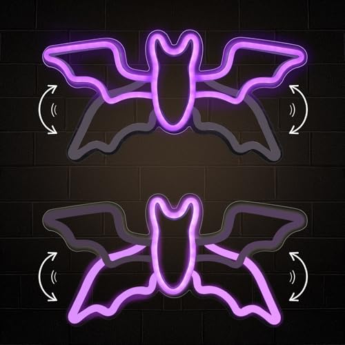 Halloween Neon Sign,Halloween Flying Bat Neon Light Sign with Adjustable