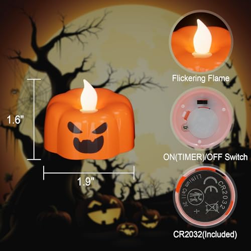 Image of Eldnacele Halloween Pumpkin Lights Flameless Candles 6H Timer, Battery Operated Ghost Face LED Flickering Tealights Candle Fall Tabletop Spooky Candles Halloween Decoration Indoor(6Pcs,1.9 inchx1.6 inch)