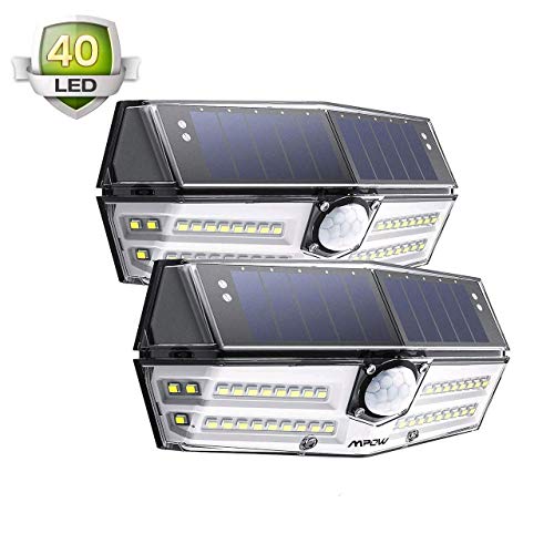 Preisvergleich Produktbild Solarleuchte AußenNEUE VERSIONMpow 40 LED Solarlampen für Außen IP67 Wasserdicht 120 ° Weitwinkel Sensorkopf Solarleuchte mit Bewegungsmelder Superhell Solarlampe für Garten, Garage, Balkon, Hof