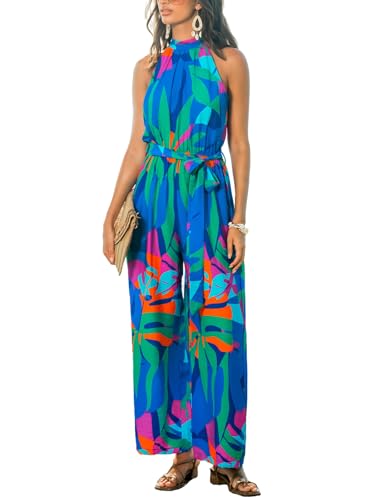 Image of CUPSHE Womens Summer Jumpsuit High Neck Waist Tie Wide Leg Sleeveless Dressy Casual Vacation Business Workout Jumpsuit