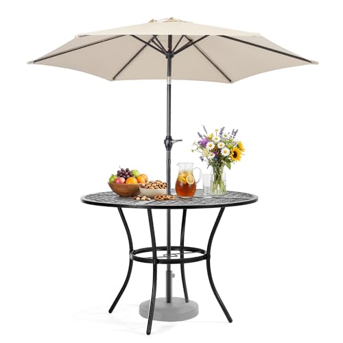 VINGLI 42 Round Outdoor Dining Table with Patio Umbrella - Heavy-Duty Iron Patio Table with Push-Button Umbrella for Patio Deck Backyard (Table with Umbrella)