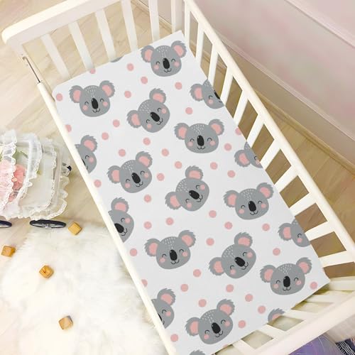 Image of Koala Polka Dots White Fitted Crib Sheet for Boys Girls Baby Toddler Fitted Sheet for Standard Crib Mattress,52 X 28 in