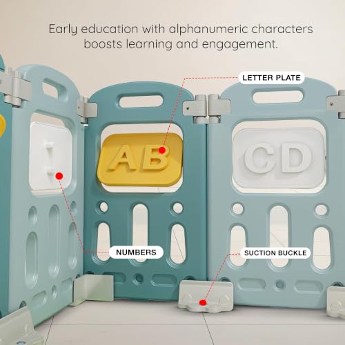 Image of Baybee Train Kids Playpen for Babies | Foldable Baby Play Area Indoor Setup with Safety Lock, Writing Board & Double Knob | Outdoor Play Pen for Kids for 0-5 Years | Portable Baby Activity Playards for Toddlers (18 Panels)