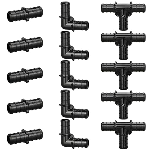 Raccordo PEX a crimpare in poli PPSU da 1/2, combinazione di raccordi PEX da 15/30/60/90 pezzi, set di raccordi dritti a T a gomito, senza piombo, ASTM F-2159 (15 pezzi, combo da 1/2)
