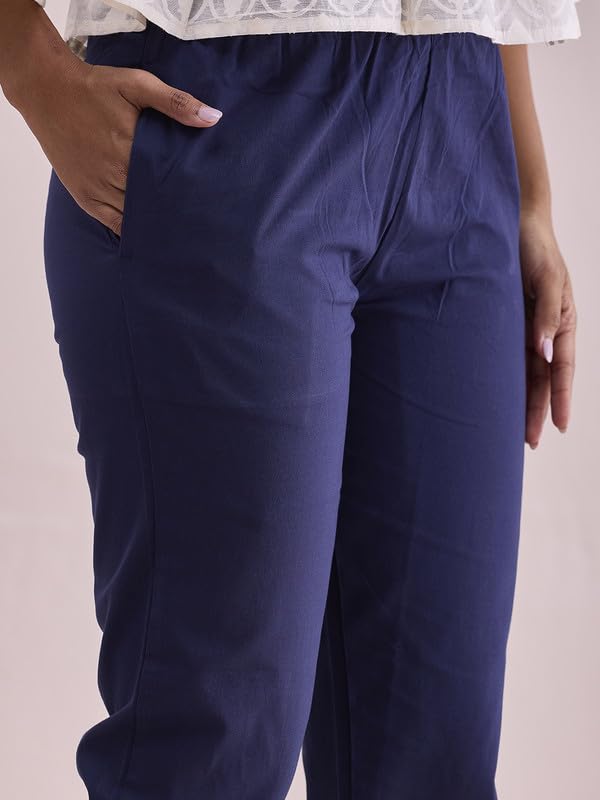 Image of GO COLORS Solid Soft Cotton Printed Pencil Pant for Women | Breathable, Side Pocket